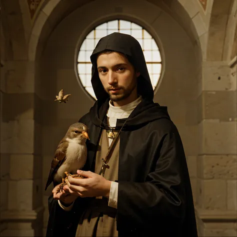 Saint Francis of Assisi holding a little bird