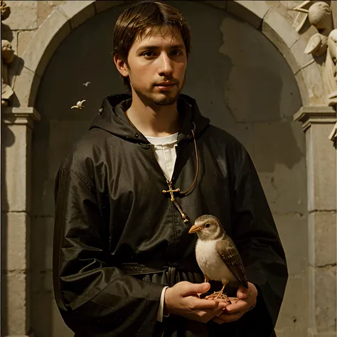 Saint Francis of Assisi holding a little bird