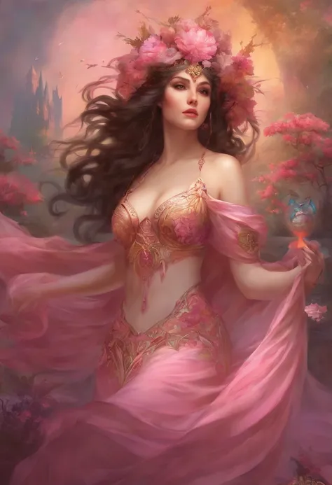 A beautiful busty milf with large boobs highly intricate, intricately lacy pink lingerie, delicate detailed complex, vibrant colors by Laura Burch, Tom Bagshaw, water color by jean - baptiste monge, art by ivan gantschev and greg rutkowski. by sabbas apter...