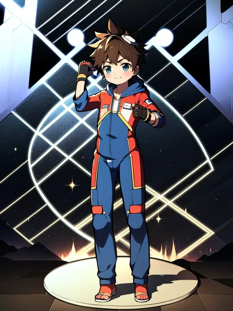 shota,，Two dimensional anime boys，one piece mountaineering suit，rabbitears，long slim figure，protective goggles，Fingerless gloves，The stands up