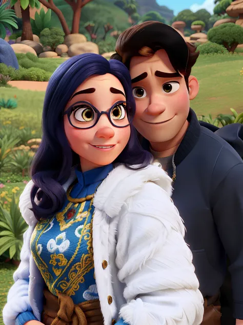 Uma mulher e um homem estilo Disney pixar, alta qualidade, melhor qualidade