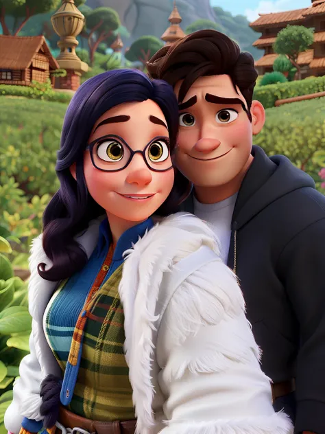 Uma mulher e um homem estilo Disney pixar, alta qualidade, melhor qualidade