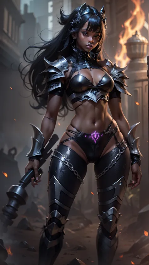 Hot Sexy Black Girl wearing Lead Bikini Armor with Black Poison Aura, Full Body