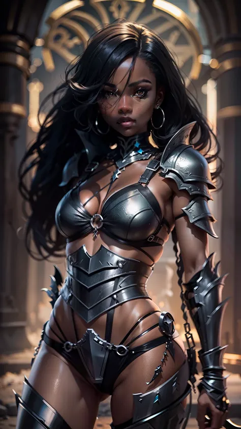 Hot Sexy Black Girl wearing Lead Bikini Armor with Black Poison Aura, Full Body