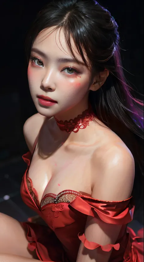 Hay una mujer con un vestido rojo posando para una foto, wlop piel brillante, Retrato suave disparado 8K, Tendencias en CGVatstation, Renderizado retrato 8K, inspirado por Yanjun Cheng, por Russell Dongjun Lu, 8K Artgerm Bokeh, Capturado con Canon EOS R 6,...