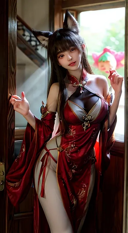 Yu Shuxin is a Huli Jing or, Se preferir, a young tailed fox who is able to change shape, frequentemente optando por apresentar-se como uma bela mulher, and likes to charm and play tricks on humans. muito bonita, fox ears on the head and a beautiful fox ta...