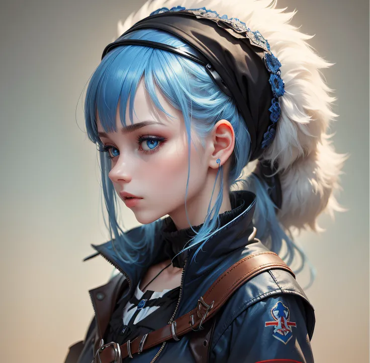 A Russian girl with blue clair and ultra-realistic blue hair