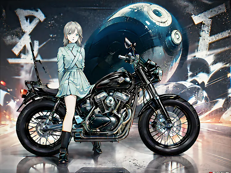 Bike designed by Akira Toriyama。illustratio。futuristic design。motor bikes。The model is a naked bike。