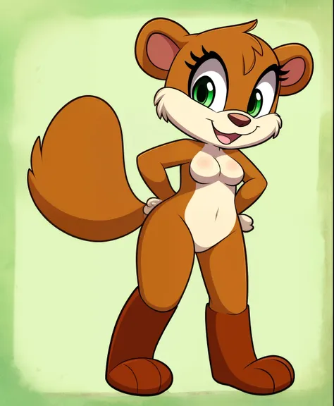 Larissa the female light orange bear, tiny toons style, light green eyes, full body view