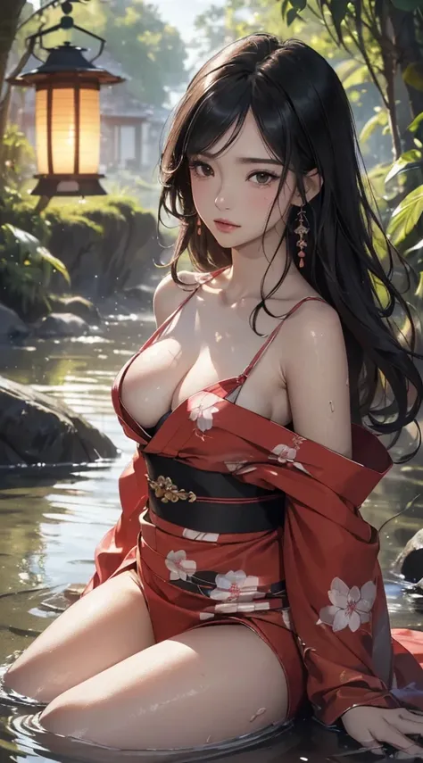 (((8k wallpaper of extremely detailed CG unit, ​masterpiece, 超A high resolution:1.2, top-quality:1.2, masutepiece))), ((extremely beautiful lady, lying in the water, sad Facial expression)), ((extra detailed face, Highly detailed black eyes, extra detailed...