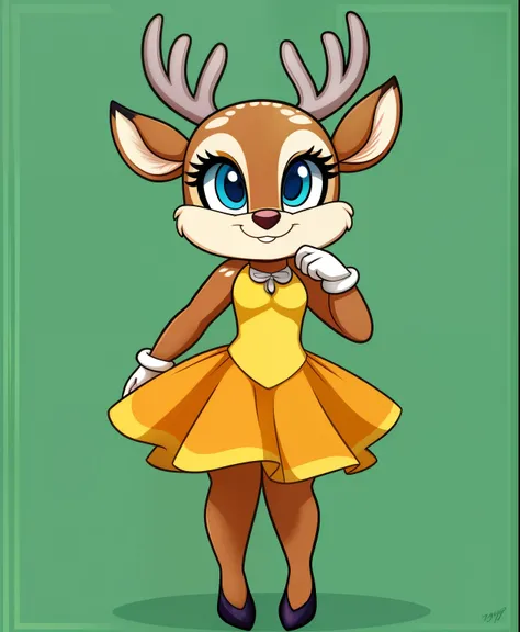 Ladonna the female deer, tiny toons style, blue eyes, full body view