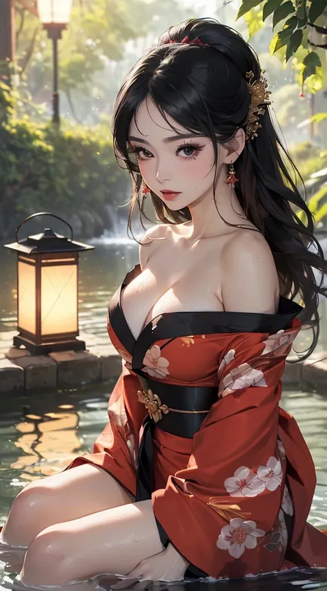 (((8k wallpaper of extremely detailed CG unit, ​masterpiece, 超A high resolution:1.2, top-quality:1.2, masutepiece))), ((extremely beautiful lady, Small:1.6, The face is facing forward, Immersed in water, sitting on, sad Facial expression)), ((extra detaile...