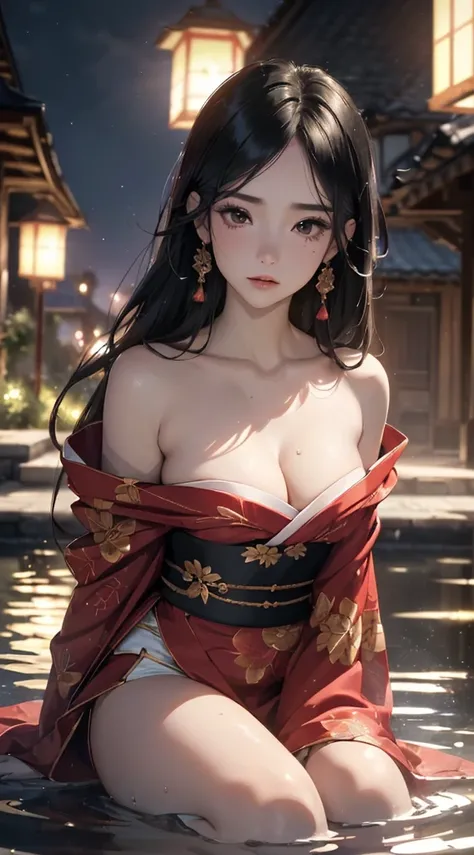 (((8k wallpaper of extremely detailed CG unit, ​masterpiece, 超A high resolution:1.2, top-quality:1.2, masutepiece))), ((extremely beautiful lady, Small:1.6, The face is facing forward, Immersed in water, sitting on, sad Facial expression)), ((extra detaile...