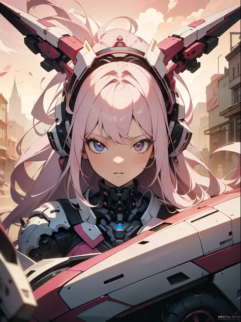 Alaphes，Pink and white hair，Wearing a pink and white helmet, detailed digital anime art, best anime 4k konachan wallpapers, anime mecha aesthetic, 4k highly detailed digital art, robot mecha female dragon head, Wopp and Krenz Kushat, Very detailed anime, m...