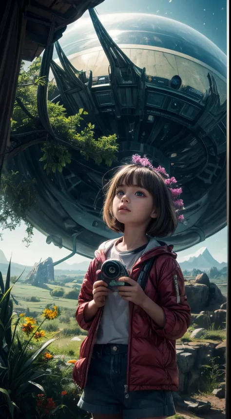 "A young girl with a sense of wonder explores an alien planet with vibrant chrome vegetation. Die surreale Landschaft und Flora schaffen ein atemberaubendes Nebeneinander in einem Weltraumparadies.
Vorbereitend