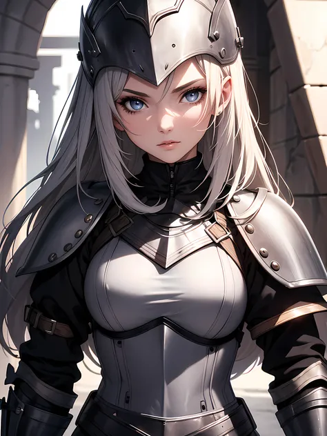 woman, age 18, detailed eyes, wearing knight armor, knight helmet, ready for battle