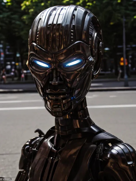 realistic, tx endoskeleton at shibuya, daytime, clear lighting, (t-x endoskeleton:1.2), detailed tx endoskeleton, shiny chrome, ...