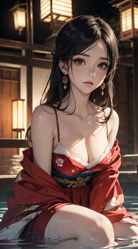 (((8k wallpaper of extremely detailed CG unit, ​masterpiece, 超A high resolution:1.2, top-quality:1.2, masutepiece))), ((extremely beautiful lady, Small:1.6, The face is facing forward, Immersed in water, sitting on, sad Facial expression)), ((extra detaile...