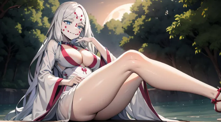 One Demon Girl, Swimming in the lake, Masterpiece, Best Quality, in full height (Body Full 1.1.), Highly detailed hands, Very detailed fingers, Beautiful waist, nice feet, hiquality, Highly detailed face, Depth of field, HDR, Very detailed, Ray Tracing, fu...