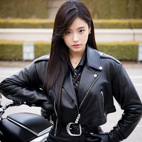 Black leather gloves　Black Leather Double Riders Jacket　hi-school girl