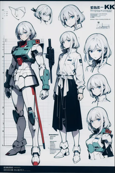 line-art, art book, character sheet, gundam 00 reimagined, 8k, best quality, design sheets, equipment