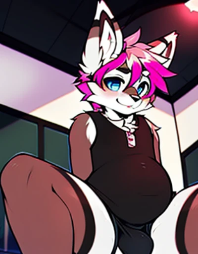 (coffee:1.1), e621, Dog-1, bunny, anthro, femboy, solo, tight black cothing, white fur, looking up perspective, perspective from tiny, (he is looking down at the tiny), curvy thighs, huge thighs, blep, bunny-1 furafinity, bunny-1 you tuber, bunny , black o...