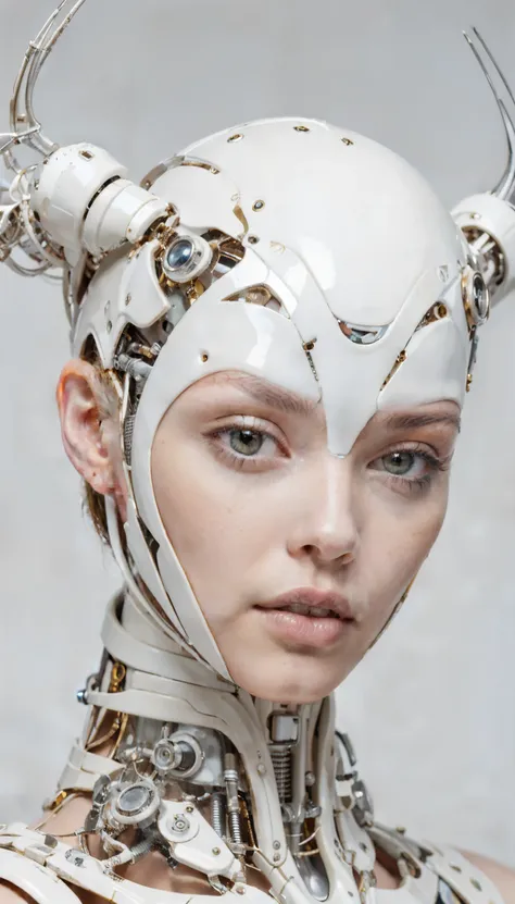 Fotografia de moda vanguardista: female, pele de porcelana, solarpunk, Van Gogh&#39;Influence, piercing amber eyes, retratado como um elegante, organic robot, Futuristic, Surrealista, ultra-high-definition, meticulosamente detalhado, 8k por Tim Walker --ar...