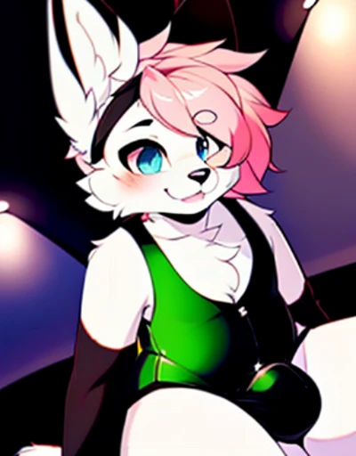 (coffee:1.1), e621, Dog-1, bunny, anthro, femboy, solo, tight black cothing, white fur, looking up perspective, perspective from tiny, (he is looking down at the tiny), curvy thighs, huge thighs, blep, bunny-1 furafinity, bunny-1 you tuber, bunny , black o...