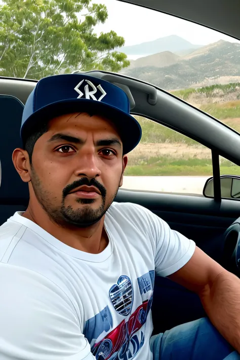 there is a man in a hat that is sitting in a car, icaro carvalho, carmelo blandino, luis melo, david rios ferreira, ronaldo nazario fenomeno, caio santos, camilo gc, ronaldo nazario, uploaded, 3 2 years old, 3 6 years old, foto realista, 38 years old