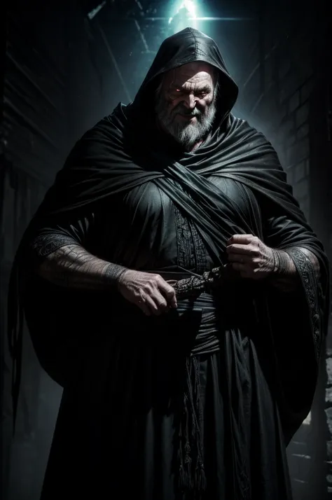 Lord Malgrim wears a dark, flowing cloak that seems to absorb the light around him.. The fabric is intertwined with shadows, emanating an aura of darkness. Your eyes are deep and burning, exibindo um brilho sinistro. Lord Malgrim&#39;s skin is pale, cadave...