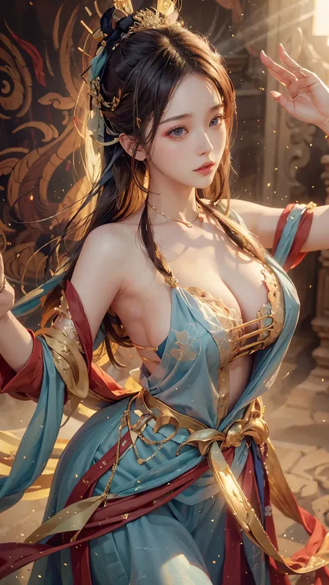 (original photo, Bestquality), (realistic, photo of-realistic:1.3 pcs), Bestquality, Extremely Detailed, a masterpiece、, Hyper-Detailed, illustration、, 1 a girl, (huge boobs，cleavage), dynamic angle, world mastery theater, cluttered_long_hair,Bestquality, ...