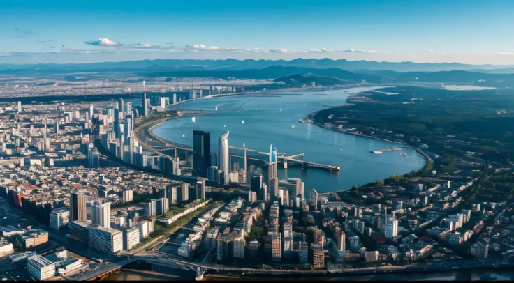 Aerial view of a city with blue sky