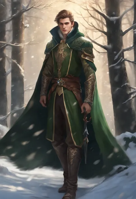 Wearing an ice crown、Man wearing navy blue winter cloak with gold details, snowflake brooch. cabelos preto e longos. Prince of Winter, elf prince, Portrait of the Elf Prince, , Prince of Winter, elf prince, The artistic germ of artstation pixiv, Beautiful ...