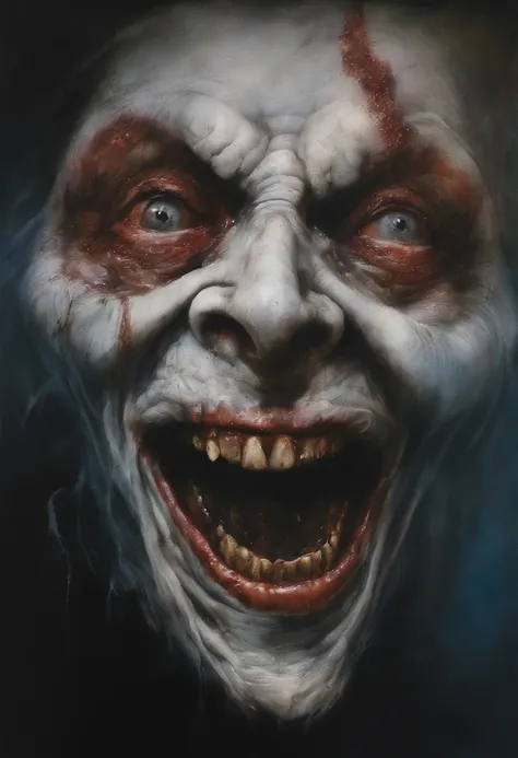 ugliest, scariest grotesque rotten face in the art style of Stephen Gammell