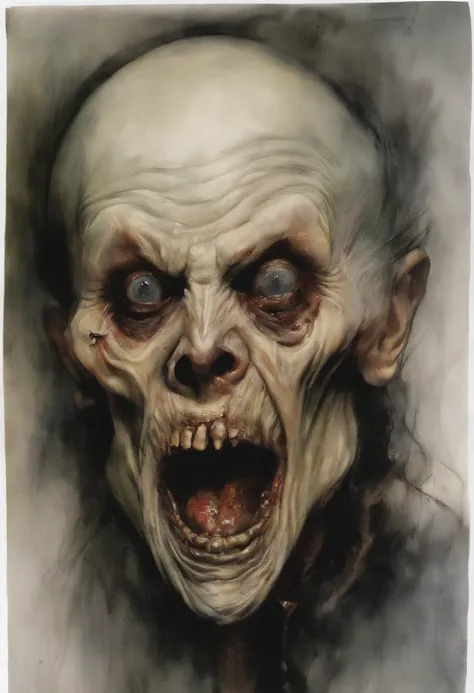 ugliest, scariest grotesque rotten face in the art style of Stephen Gammell