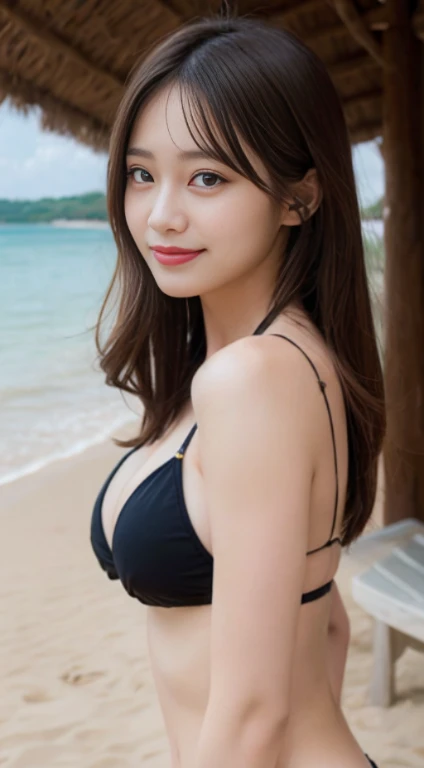 (top-quality、8K、​masterpiece:1.2)、illustratio、ultra-detailliert、exquisitedetails、hight resolution、8k wallpaper、Perfect dynamic composition、beatiful detailed eyes、White Bikini、Medium Hair、Chest、Natural color lips、Bold and sexy poses、Smiling smile、the beach、...