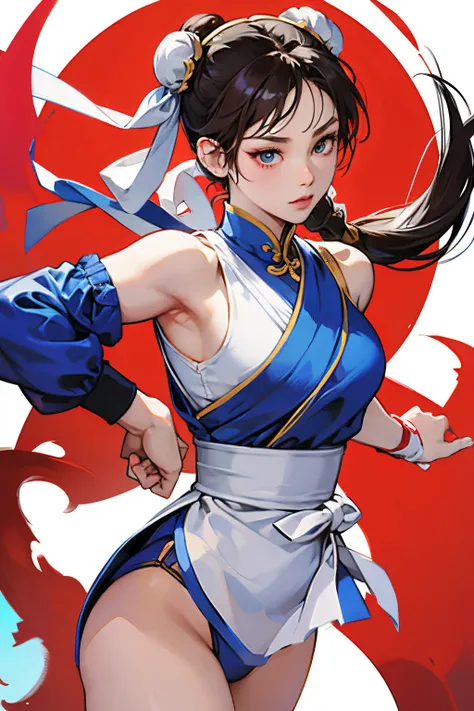 chun-li from street fighters series , white panty , in the streets , red moon , perfect eyes ,