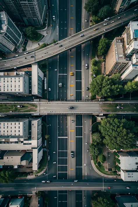 city fly around and road