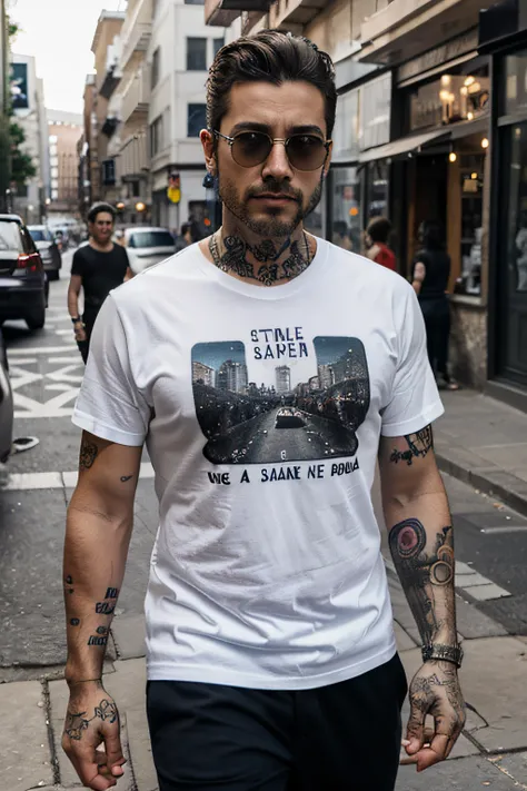 street tattoos for men，walk，Middle age，tee shirt