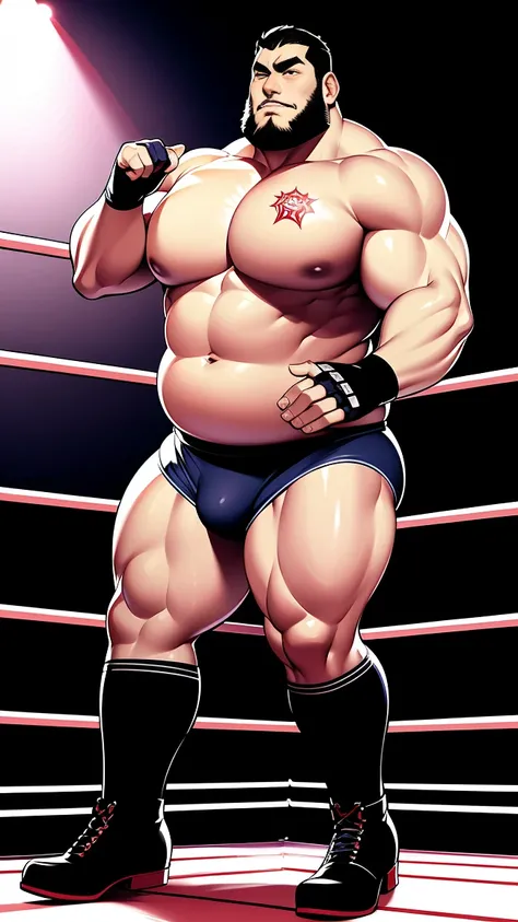 the only person，male people，Muscle wrestler，musculous，Stout wrestler，Asian people，jpn，Uncles，60-year-old middle-aged man，Short hair details，Short hair details，Wrestling boots，Full body like，Panorama characters，WWE ring，WWE American professional wrestling，s...