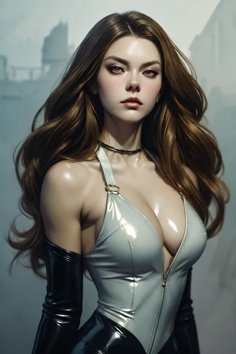 alexis dziena, latex sexy clothes , character portrait, 3 9 9 0 s, long hair, intricate, elegant, highly detailed, digital paint...