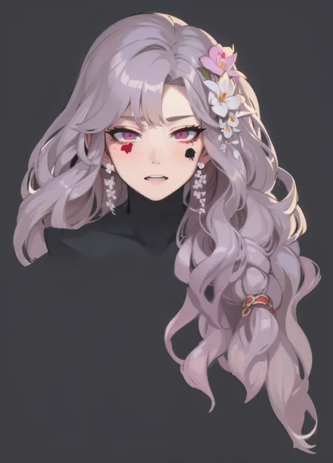 Close-up of a woman with long hair，There is a flower on the hair, guweiz, Guviz-style artwork, guweiz on pixiv artstation, style of anime, guweiz on artstation pixiv, Samu rice paste, kawaii realistic portrait, Soft anime illustration, silber hair, Ahegao,...