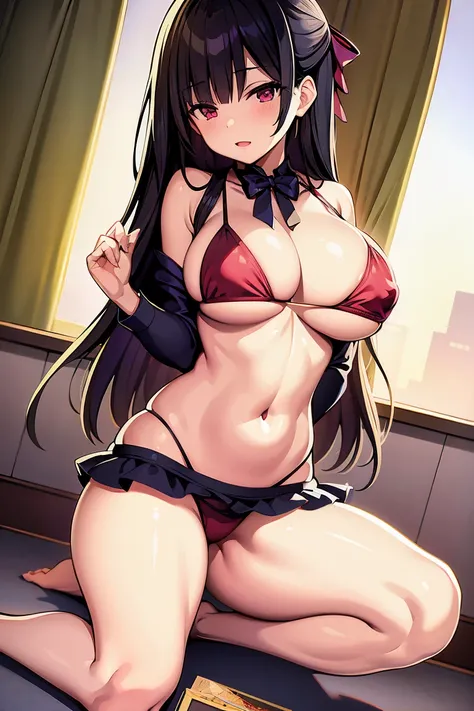 1girl, highest quality, best quality, , highly detailed, best illustration, masterpiece, Kurumi, 1girl, solo, long hair, nsfw, bikini