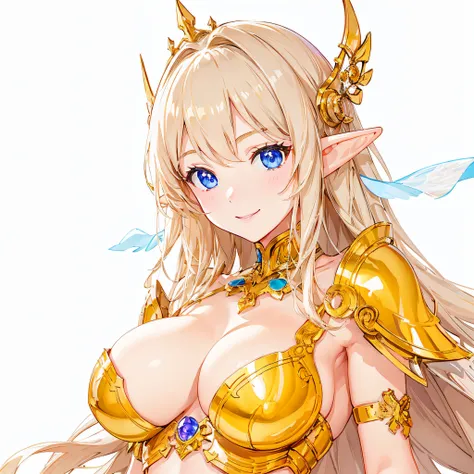 ​masterpiece、top-quality、ighly detailed、hight resolution、１６ｋ、fullnude、teats、Boob proportions、golden armour、Very thin skirt、Black pants、Full body like、Very white skin、Beautiful fingers、Anime girl with very big breasts posing naked、Perfect Style、elvish、no-br...