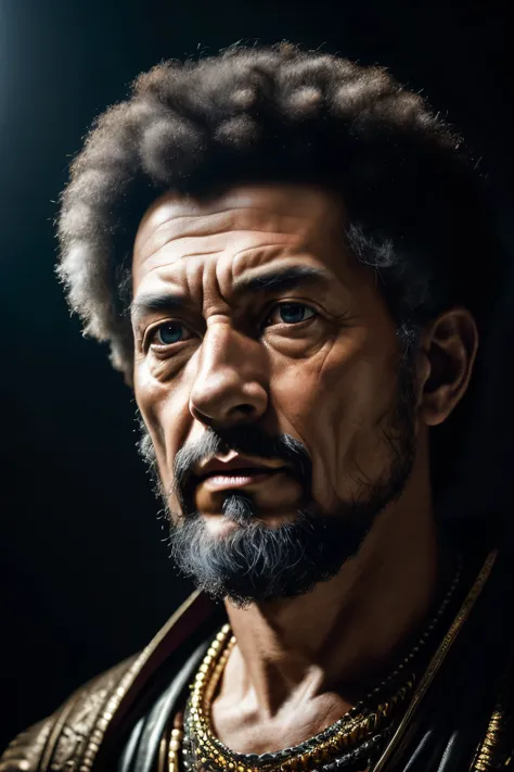 marcus aurelius alive,medium angle camera shot,dramatic light,Rembrandt ighting,hyperrealism,8K UHD,photorealistic,shot with sony a7iii, detailed face, detailed skin texture ,detailed eye