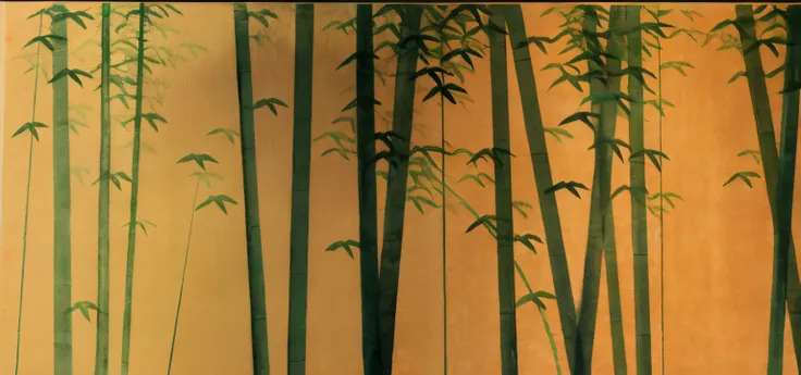 Horizontal gold leaf painted green bamboo