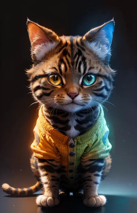 ((a cat in clothes)),，in a panoramic view，Bushy hair, Anthropomorphic expression, many color, exquisite detailing, tmasterpiece, actual，art  stations, CG, actual, unreal-engine , True light and shadow, Beautiful rich colors, Stunningly detailed, high high ...