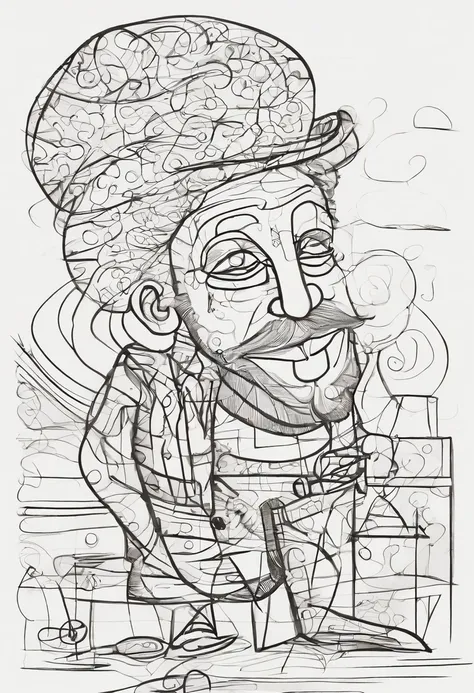 Rough coal sketch on old paper, Neat line art,+Lines of expression,Paint in an expressive sketch style, hatching, black and white sketch, hand drawn, sketchpad, Linear style::Sketch Notes Style Sketch, Linear style::Sketch annotation style, image of a man,...