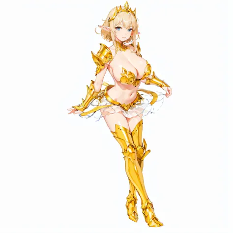 ​masterpiece、top-quality、ighly detailed、hight resolution、１６ｋ、fullnude、teats、Boob proportions、golden armour、Very thin skirt、Black pants、Full body like、Very white skin、Beautiful fingers、Anime girl with very big breasts posing naked、Perfect Style、elvish、no-br...