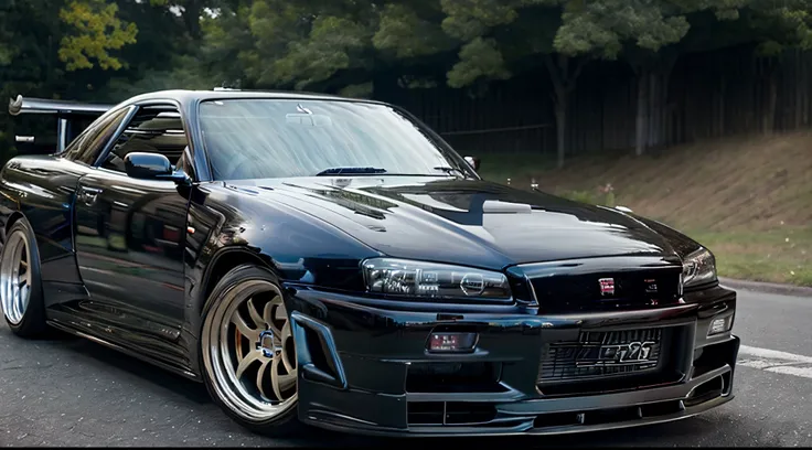 nissan skyline、r34、gtr、(((top-quality, ​masterpiece))), (((ighly detailed)))